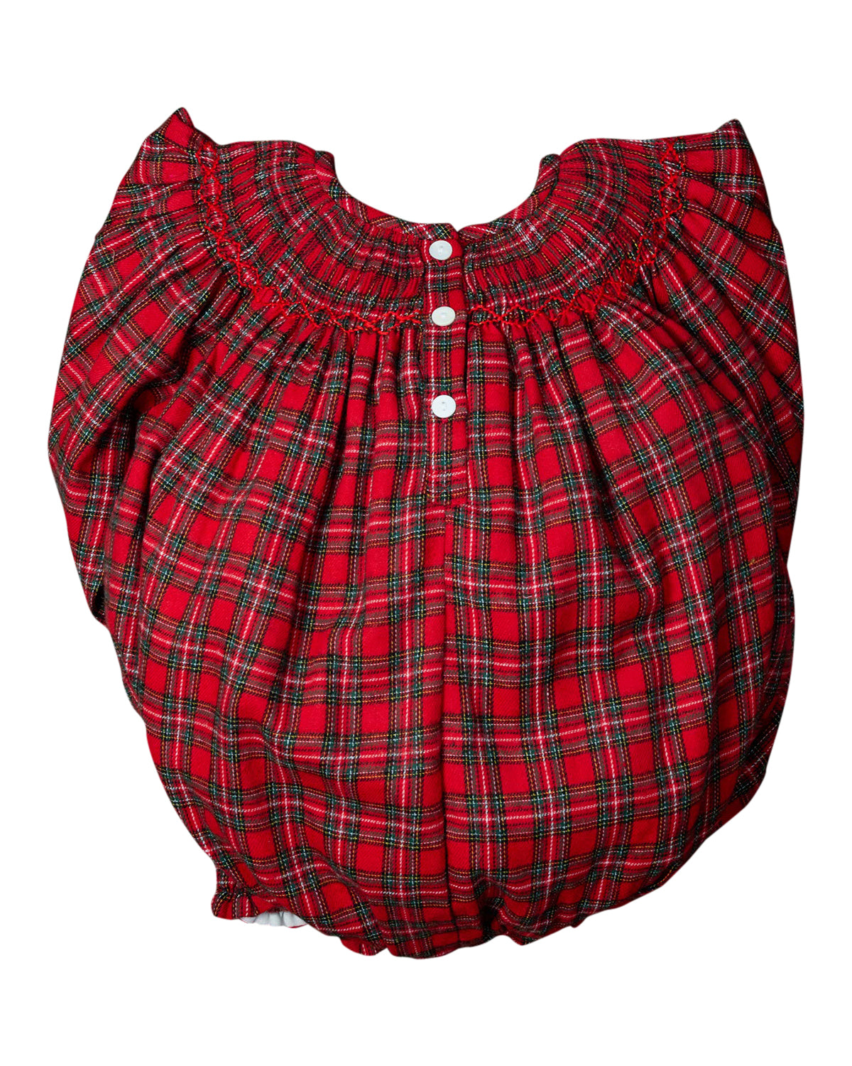 Red Tartan Plaid Smocked Santa Bubble- FINAL SALE