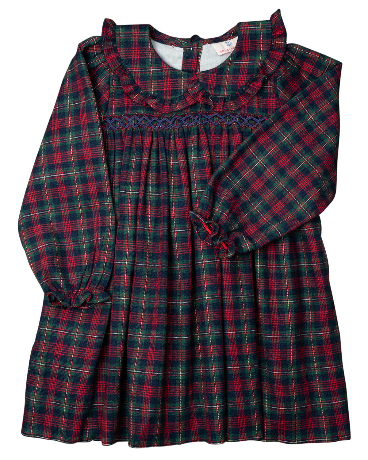 Navy Smocked Plaid Flannel Dress