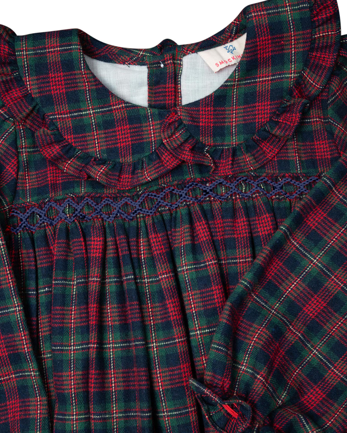 Navy Smocked Plaid Flannel Bubble