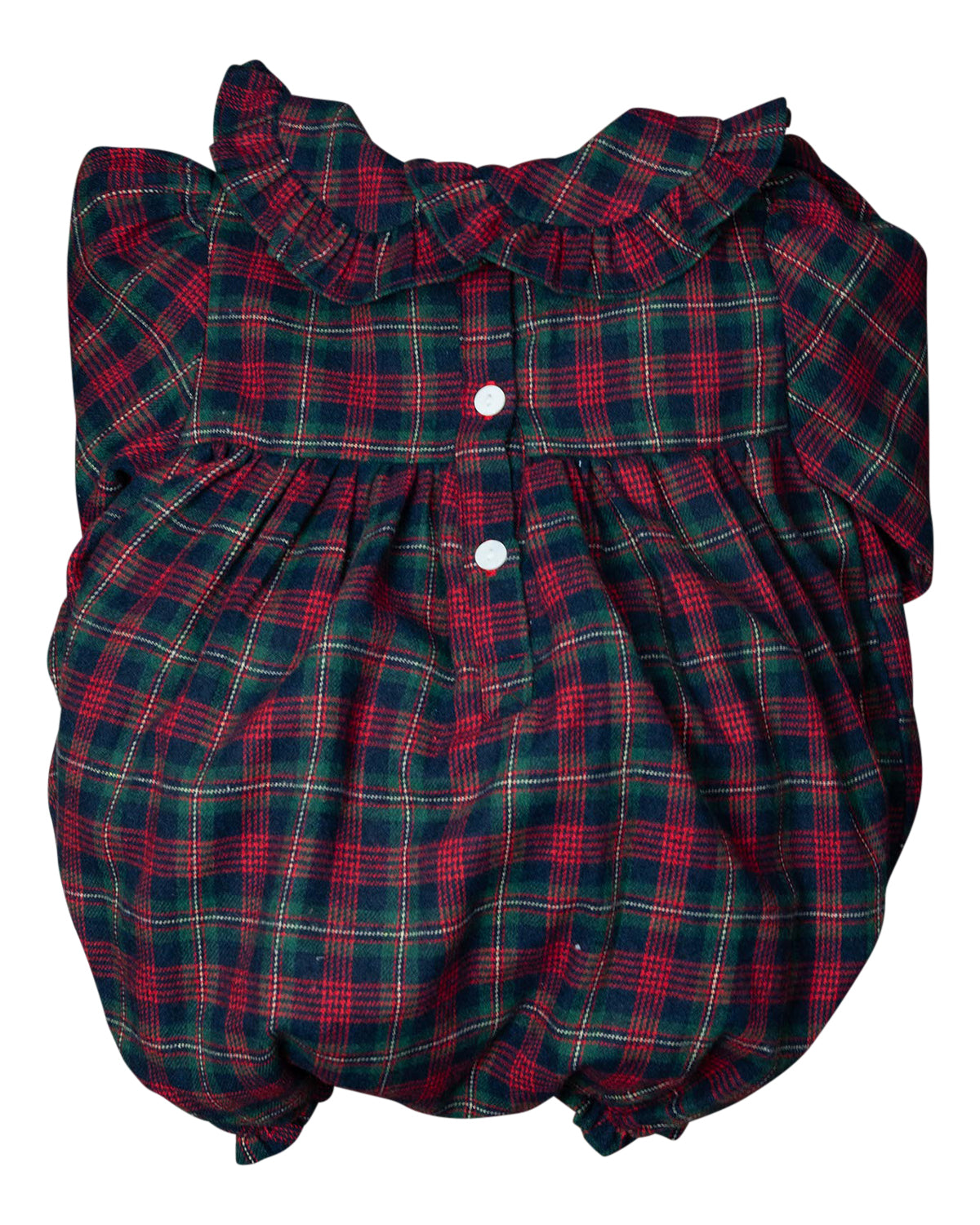 Navy Smocked Plaid Flannel Bubble