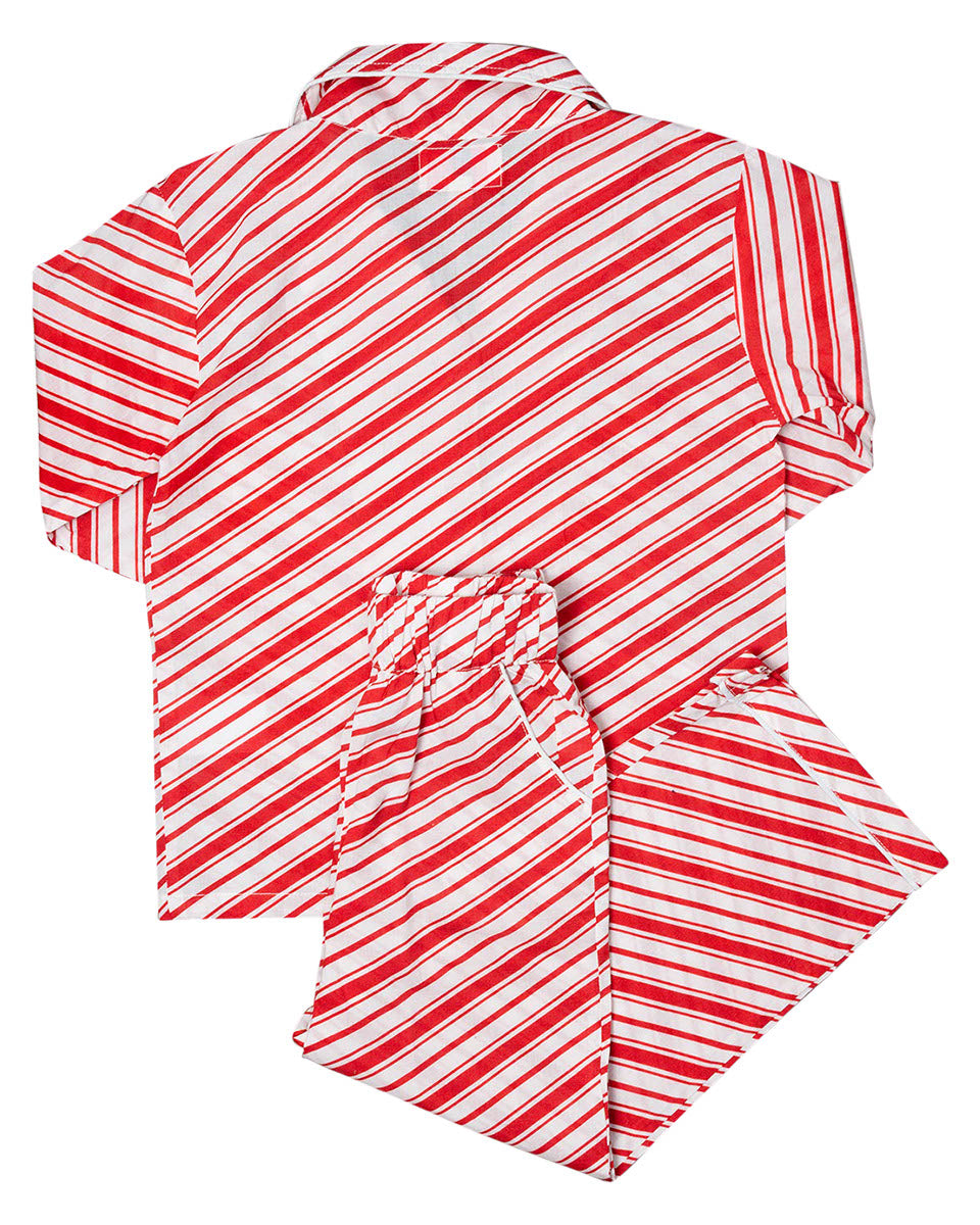 Candy Cane Striped Button Down Pajamas for Adult