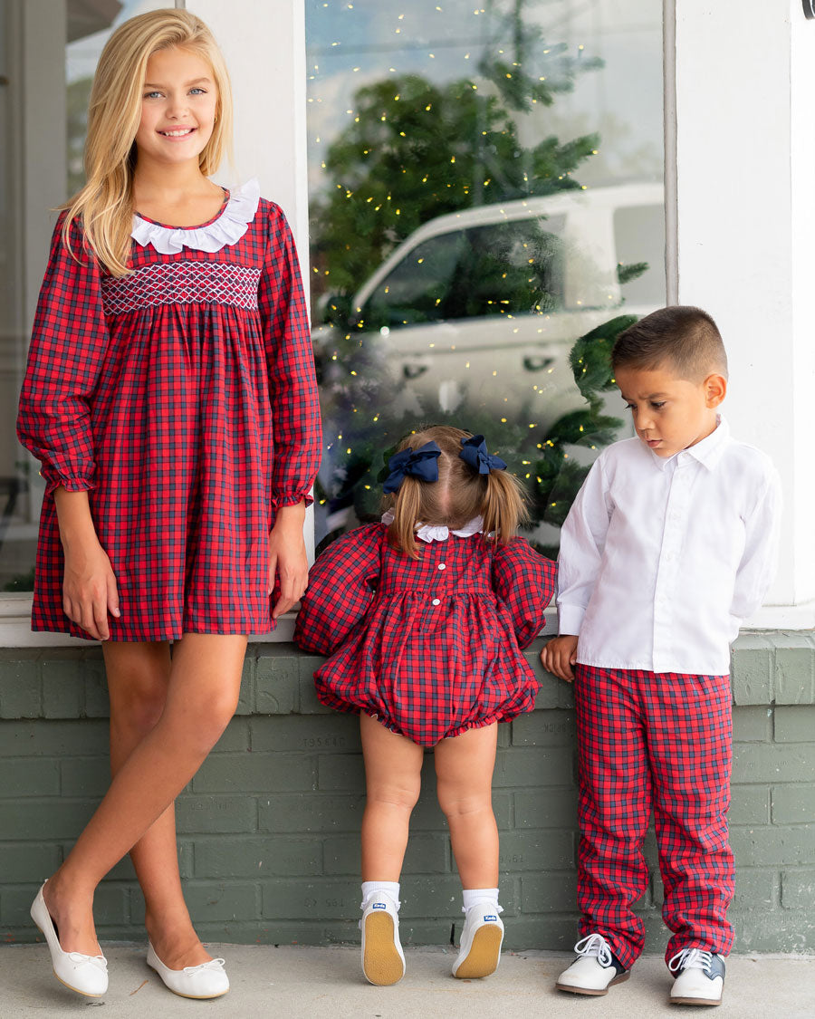 Red and Navy Tartan Plaid Dress