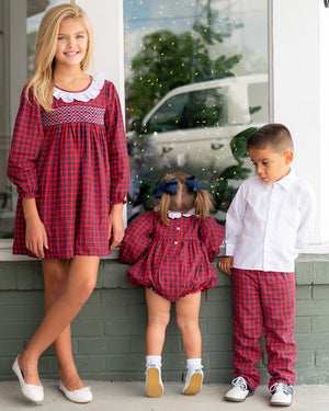 Red and Navy Tartan Plaid Bubble
