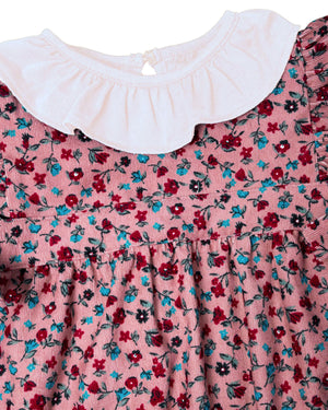 Ditsy Floral Corduroy Romper with White Knit Shirt Set
