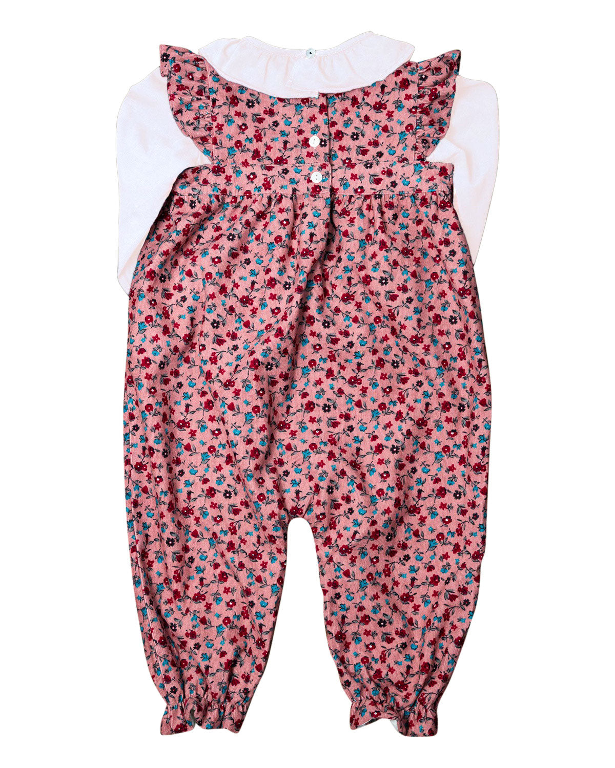 Ditsy Floral Corduroy Romper with White Knit Shirt Set