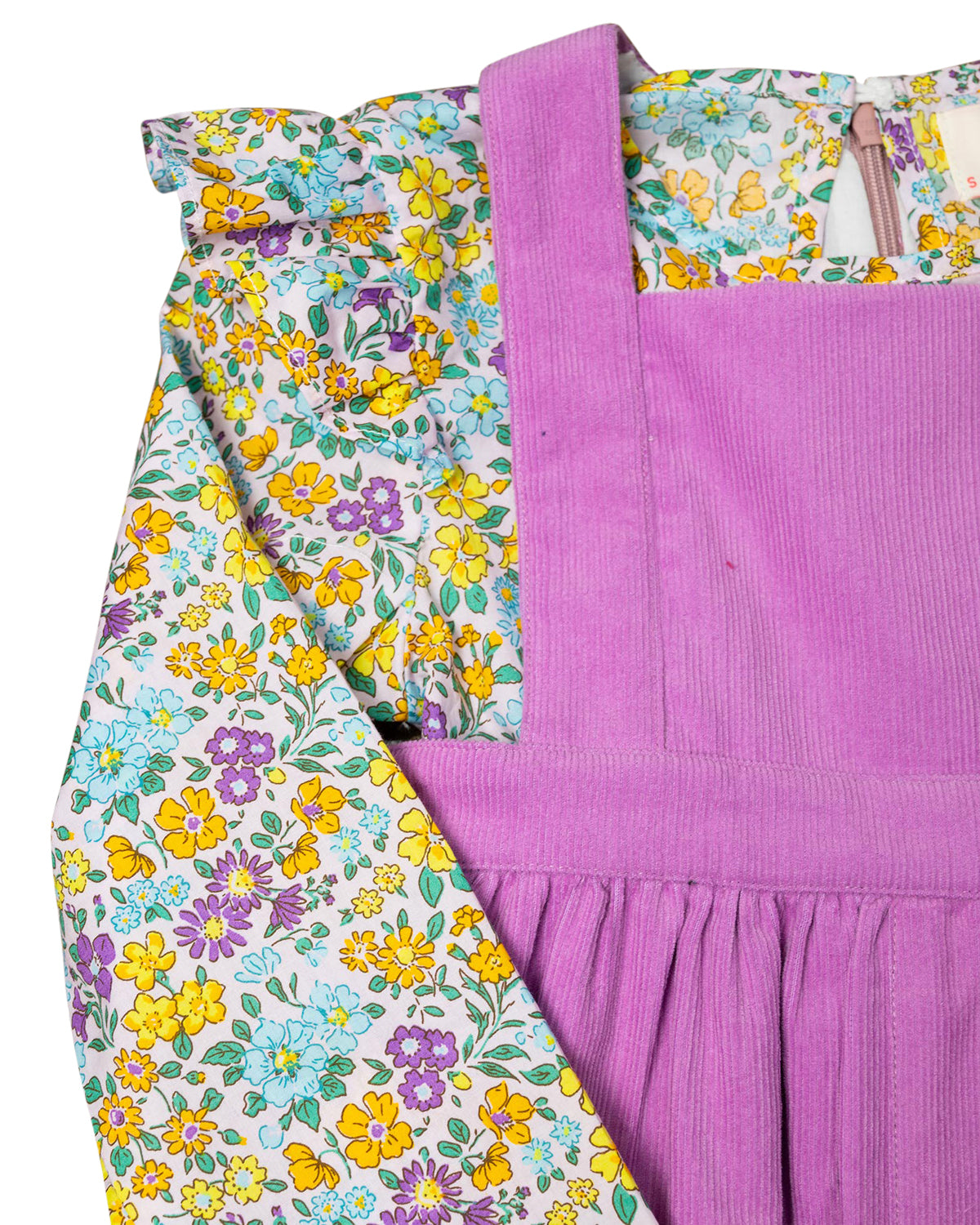 Lilac Corduroy Jumper with Floral Shirt Set- FINAL SALE