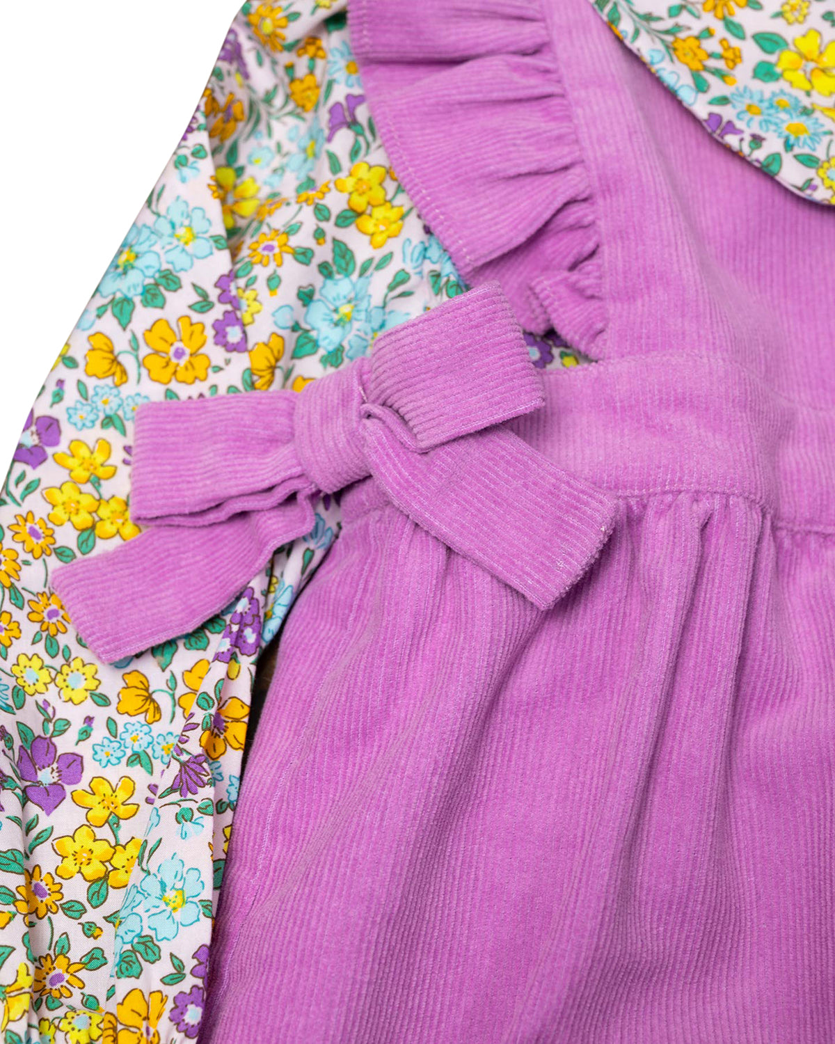 Lilac Corduroy Romper with Floral Shirt Set