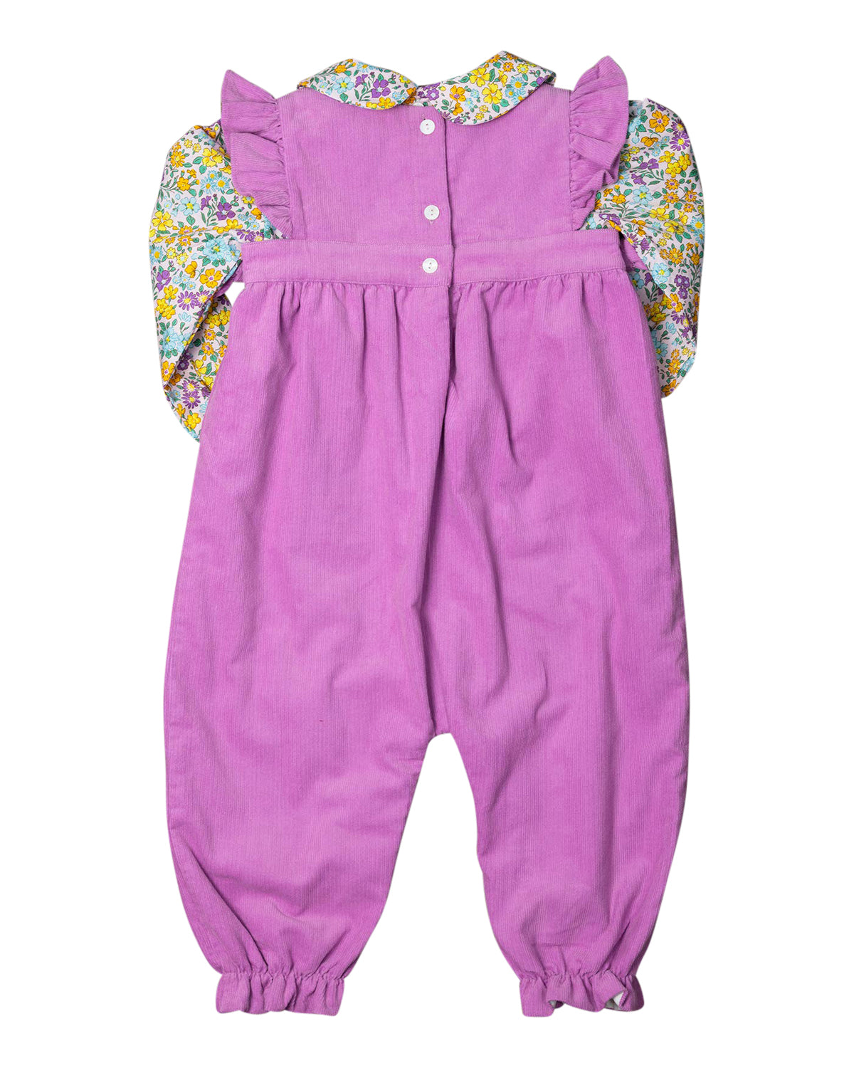 Lilac Corduroy Romper with Floral Shirt Set