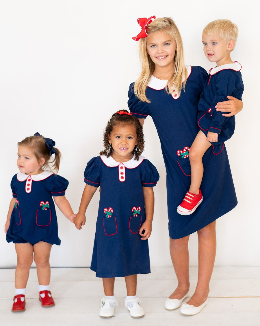 Candy Cane Applique Navy Knit Dress