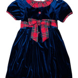 Navy Velvet Longall with Red Tartan Trim