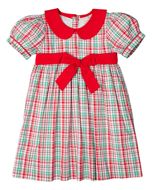 Holiday Plaid Dress with Bow