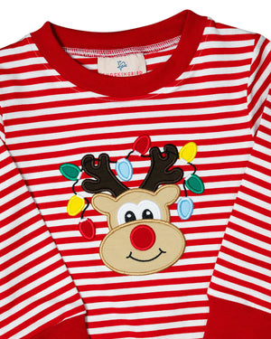 Reindeer Applique Striped Knit Longall