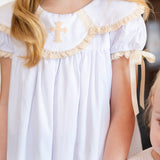 Cross Hand Embroidered Dress with Lace Collar