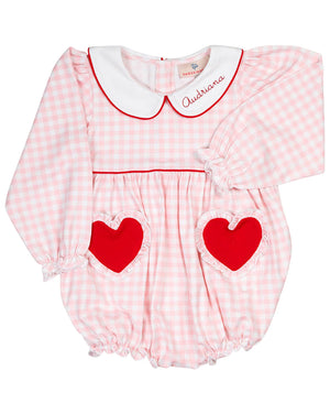 Heart Pockets Pink Gingham Knit Bubble