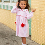 Heart Pockets Pink Gingham Knit Dress