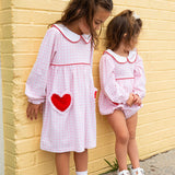 Heart Pockets Pink Gingham Knit Dress