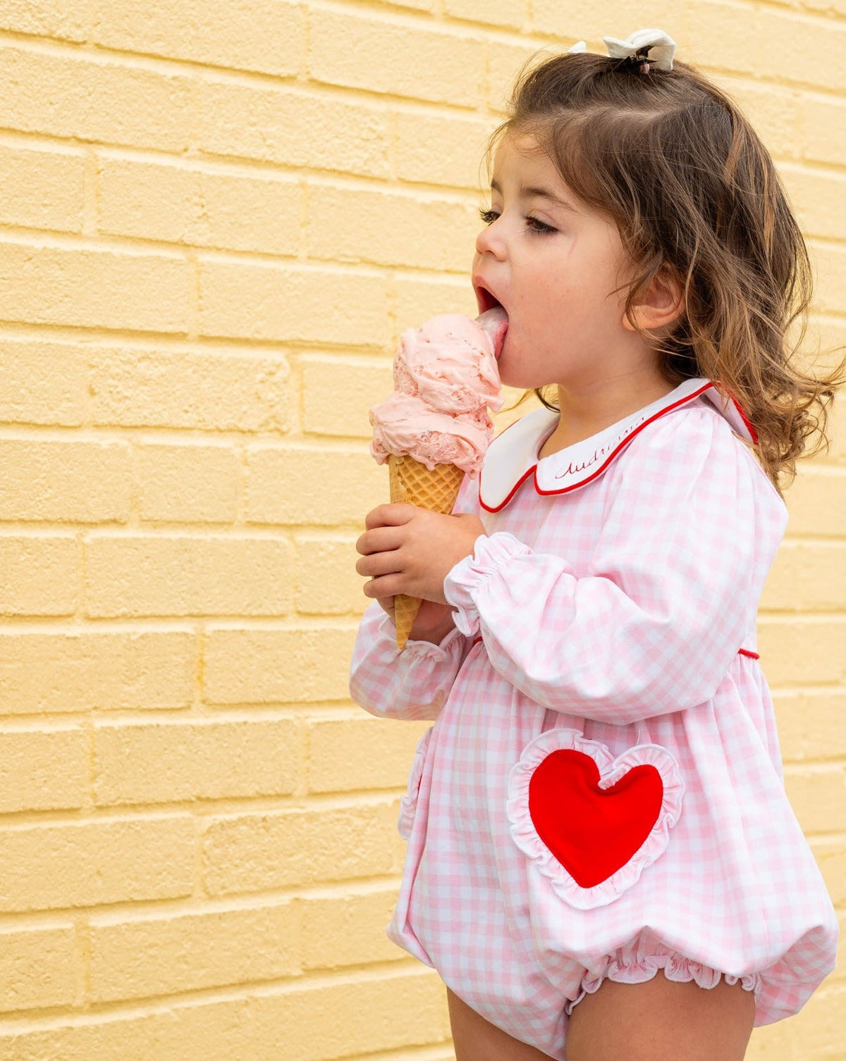 Heart Pockets Pink Gingham Knit Bubble