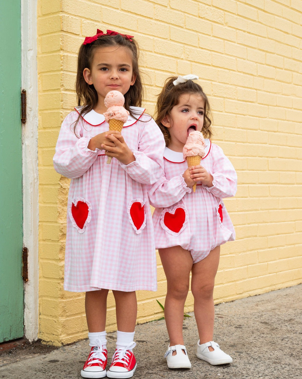 Heart Pockets Pink Gingham Knit Bubble