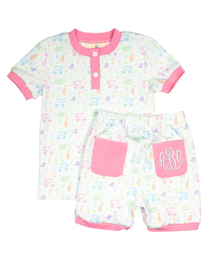 Fairway Fun Short Sleeve Pajama Set with Pink Trim