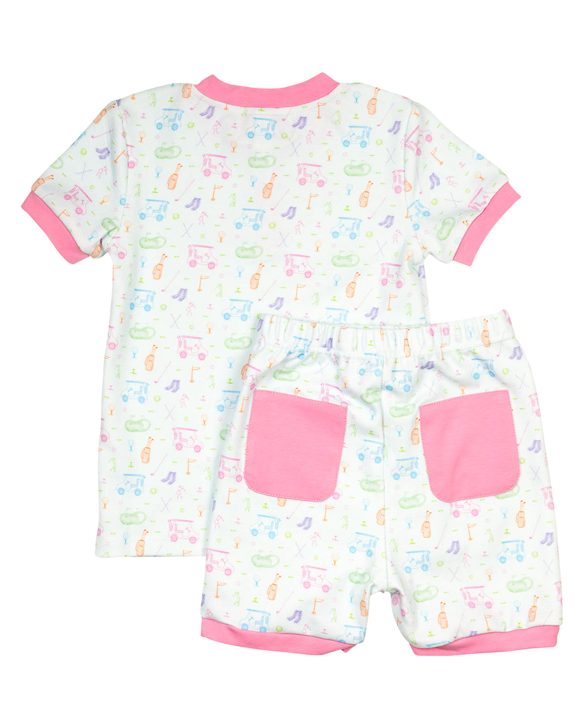 Fairway Fun Short Sleeve Pajama Set with Pink Trim
