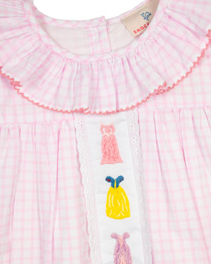 Princess Gowns Hand Embroidered Pink Windowpane Dress