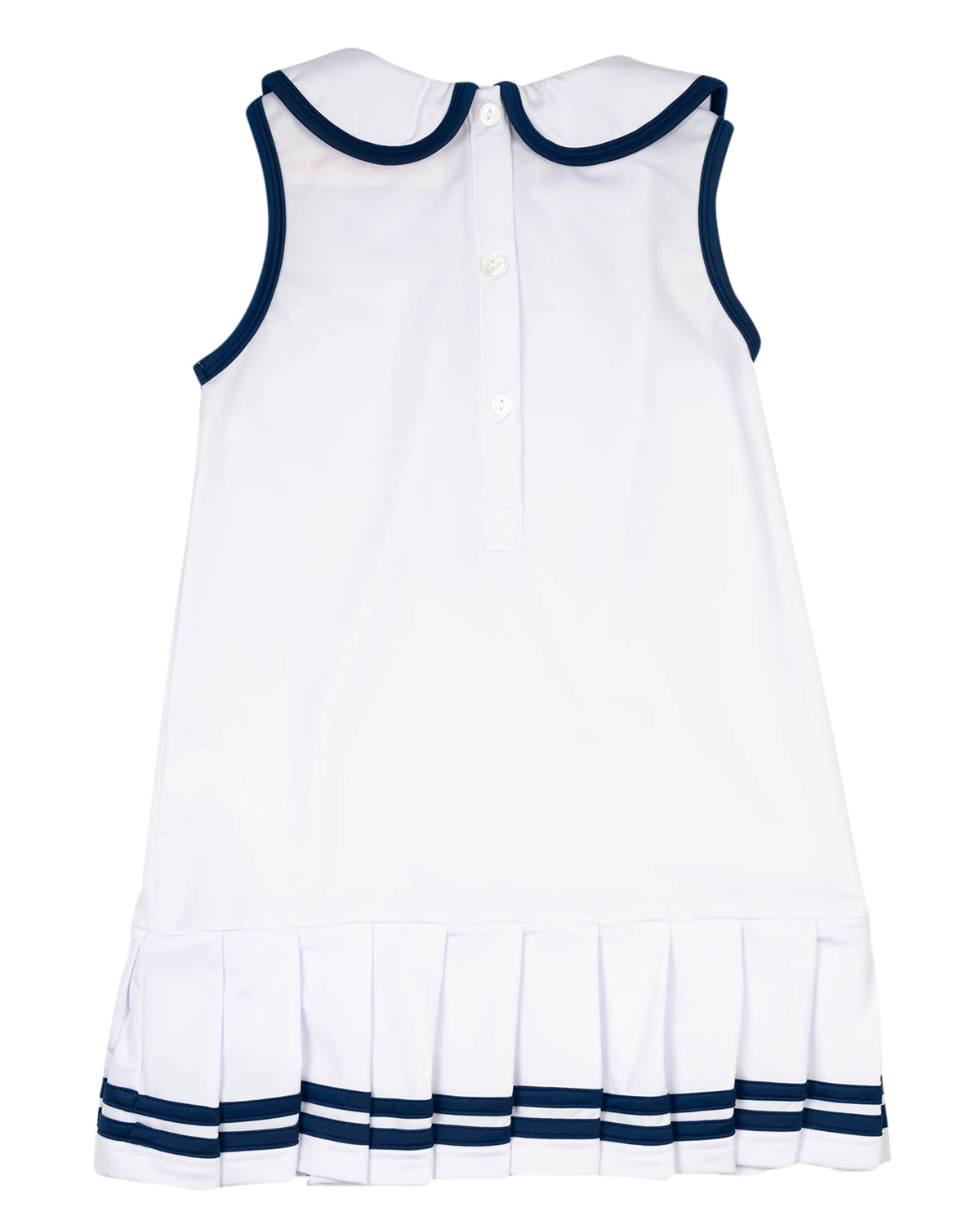 White Knit Tennis Dress with Navy Trim