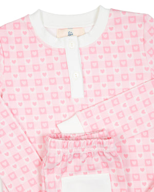 Pink Checked Hearts Knit Pajama Set