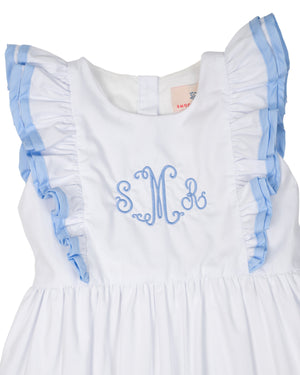 White Bell Dress with Blue Trim