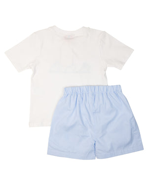 Little Hoppers Bunny Applique shorts Set in Blue
