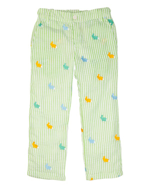 Pastel Bunnies Embroidered Seersucker Pants-FINAL SALE