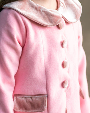 Pink Wool Coat With Velvet Trim