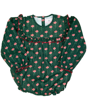 Holiday Floral Green Ruffle Collar Bubble