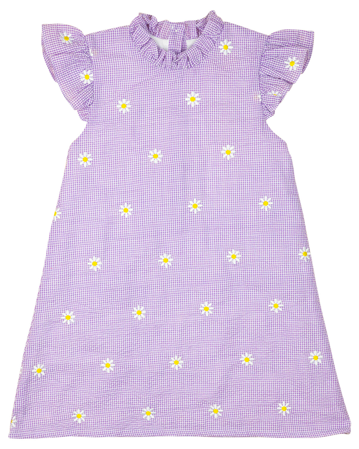 Lavender Daisy Embroidered Gingham Dress