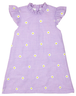 Lavender Daisy Embroidered Gingham Dress