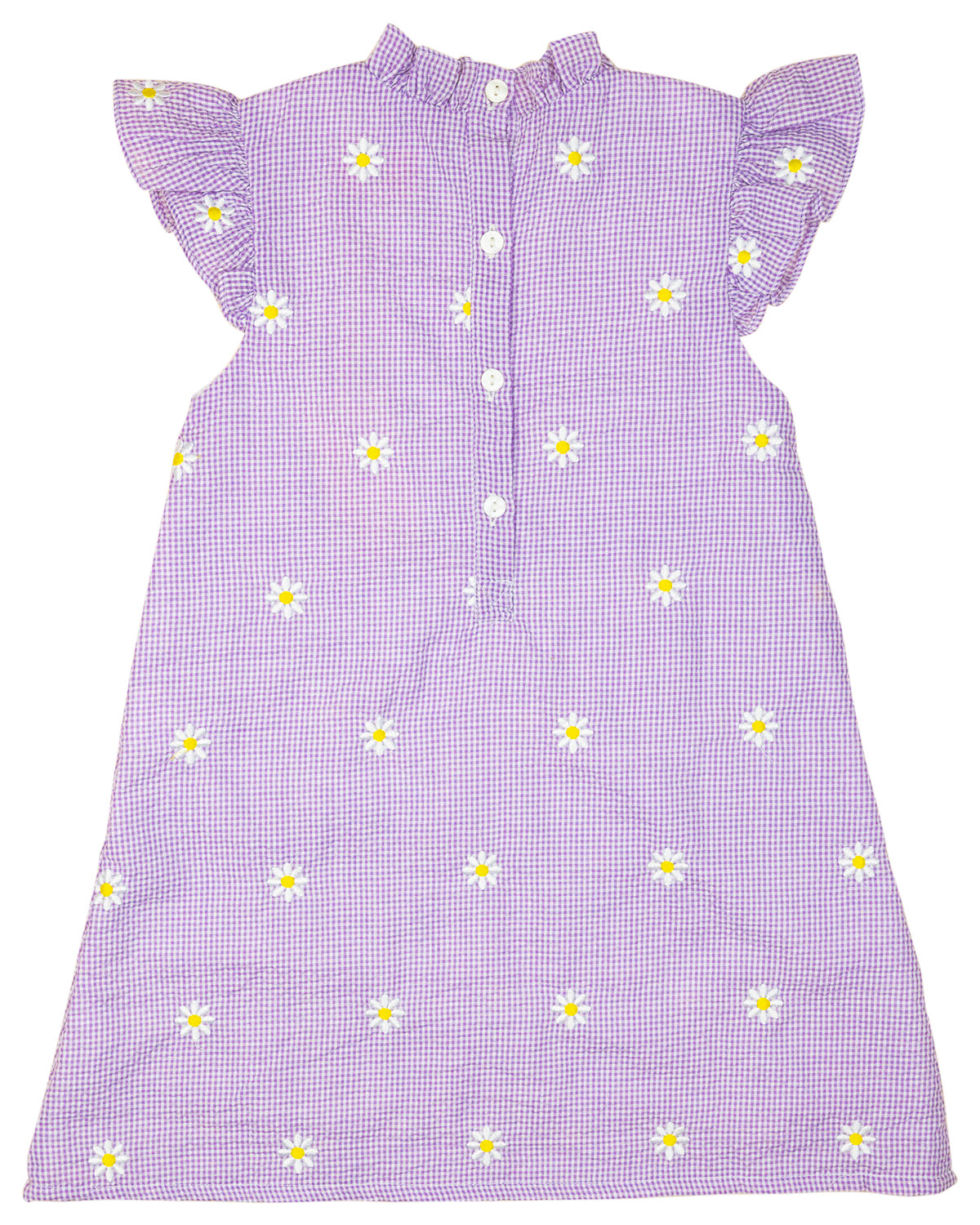 Lavender Daisy Embroidered Gingham Dress