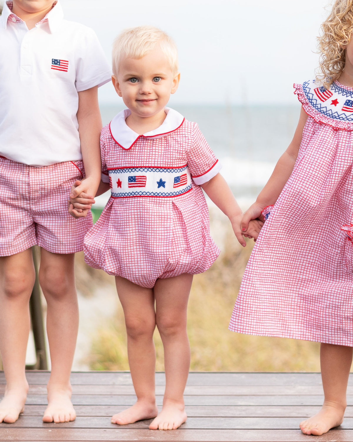 American Flags and Stars Smocked Patriotic Boy Bubble