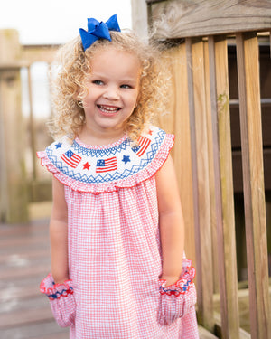 American Flags and Stars Smocked Patriotic Dress