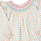 Vintage Smocked Heart Striped Dress