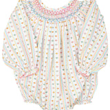 Vintage Smocked Heart Striped Bubble