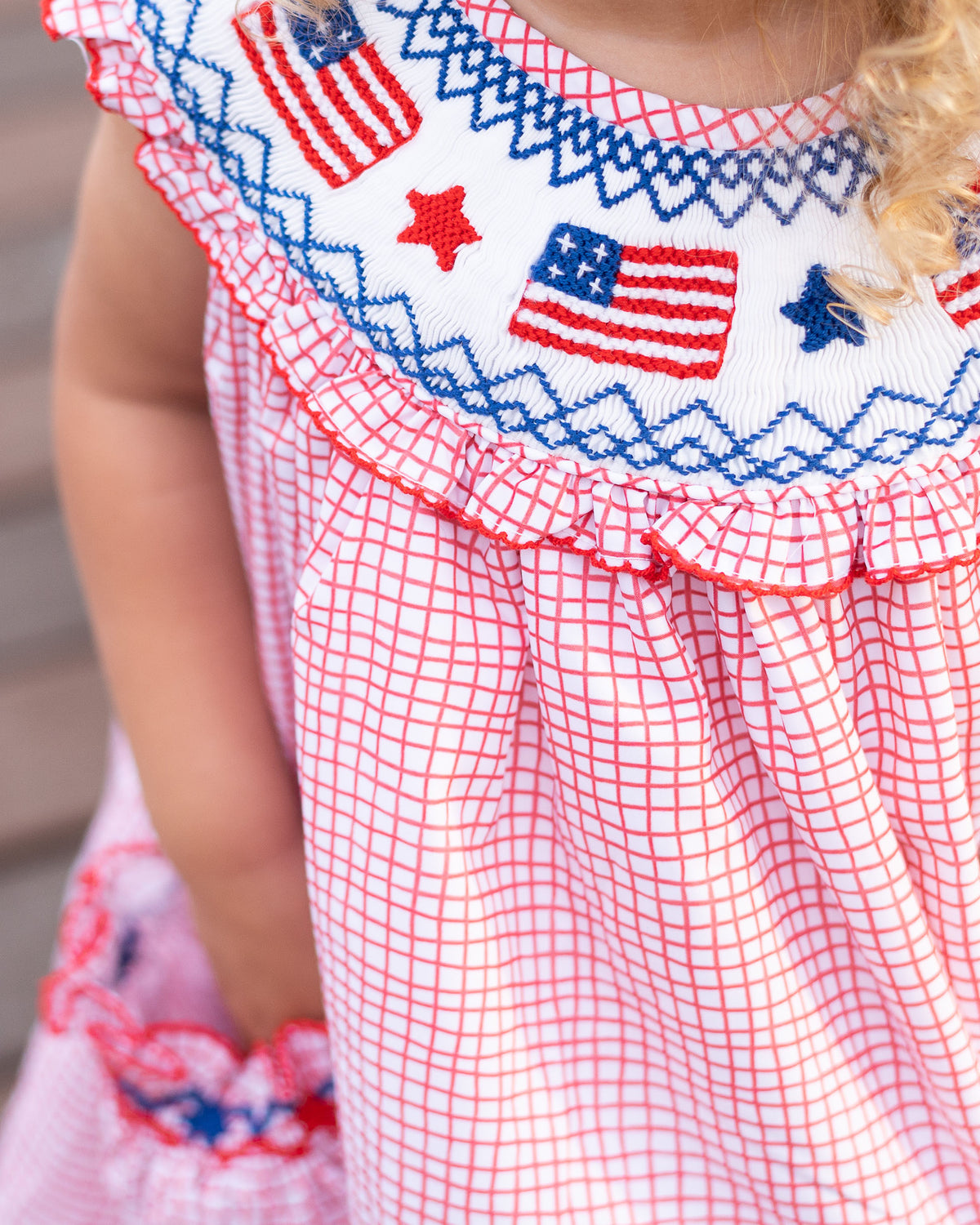 American Flags and Stars Smocked Patriotic Dress
