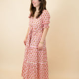 Pink Block Print Ladies Dress with Silver Lurex