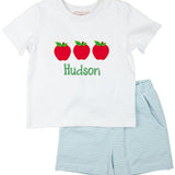 Light Blue Apple Knit Shorts Set