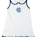 White Knit Tennis Dress with Navy Trim