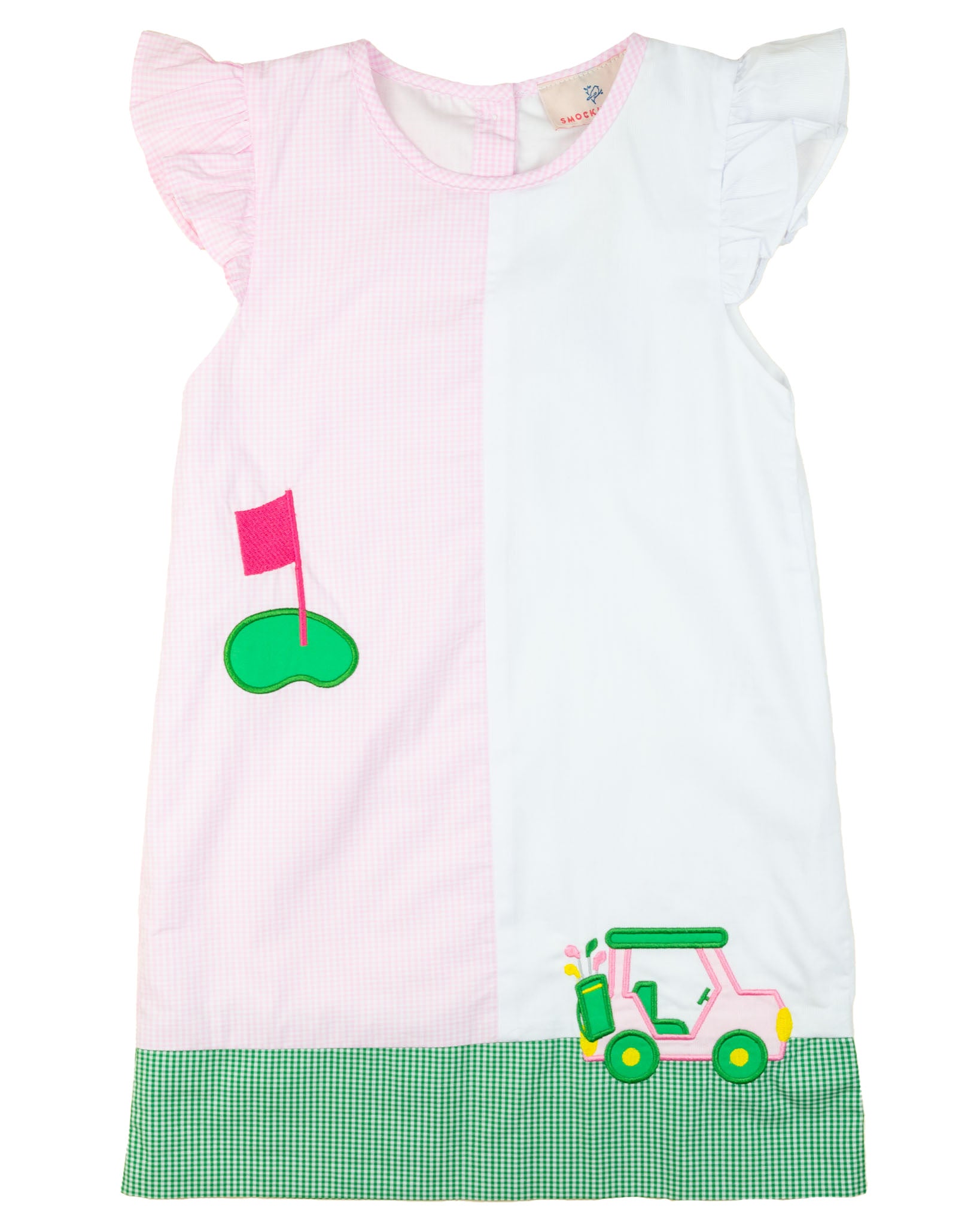 Golf Cart Applique Ruffle Sleeve Dress