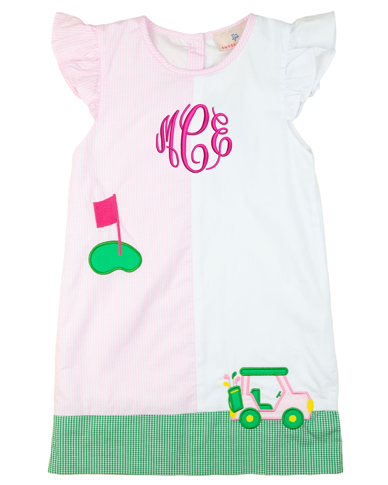 Golf Cart Applique Ruffle Sleeve Dress