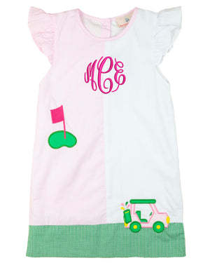 Golf Cart Applique Ruffle Sleeve Dress