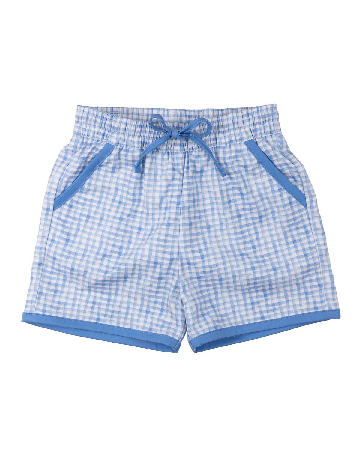 Blue Watercolor Plaid Swim Trunks