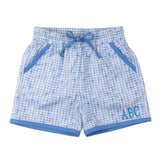 Blue Watercolor Plaid Swim Trunks