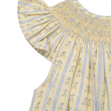French Blue Petite Flowers Smocked Angel Sleeve Bubble