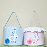 Bunny Applique Blue Seersucker Easter Basket-FINAL SALE
